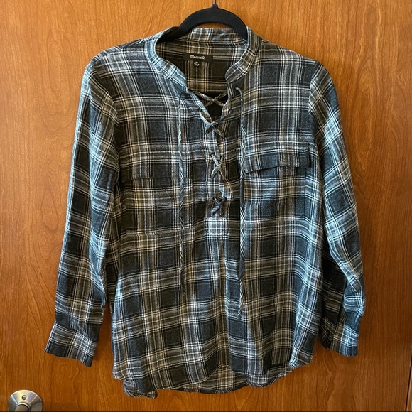 Women’s Gray/Black Madewell Plaid Flannel Long Sleeve Shirt Size X-Small - Picture 1 of 4